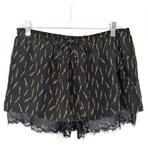 Cannibal Casual Stretch Waist Leaf Print Lace Trim Shorts - Size Small Womens